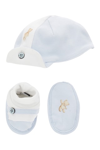 Gorro e chinelos de quarto - Azul-claro e branco