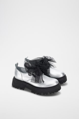 Derbies com plataforma em couro - Prateado