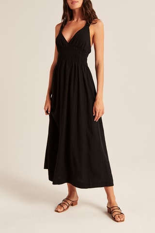 Vestido comprido em linho - Preto