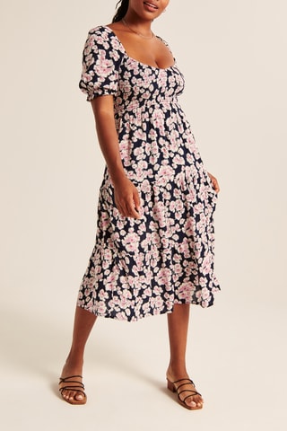 Vestido médio - Azul-noite e rosa