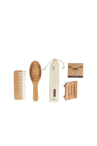 Coffret pour salle de bain en bambou et hêtre Eco Green - Naturel - 5 pièces