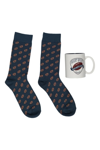 Coffret mug en grès et chaussettes Rugby - Bleu foncé et blanc