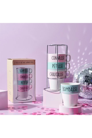 Coffret 4 tasses à café avec support en céramique - 8.1 x 9.3 cm
