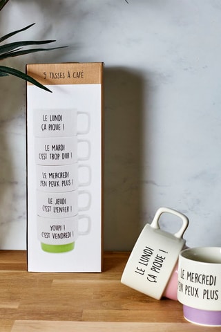 Coffret de 5 tasses à café en porcelaine Semaine - 8 x 10 x 27.5 cm