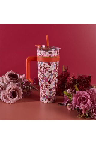 Mug en acier inoxydable et paille XXL Flower power