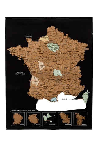 Carte de France à gratter - 54 x 70 x 0,1 cm - Marron