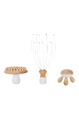 Coffret massage en bois de schima superba et acier inoxydable - 3 pièces