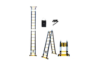 Echelle-escabeau télescopique Grafitek, housse de transport et plateforme pliante antidérapante - 5,60 m et 2,80 m