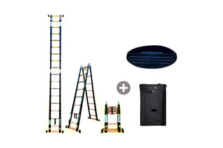 Echelle-escabeau télescopique Grafitek, housse de transport et tapis antidérapant - 5,60 m et 2,80 m