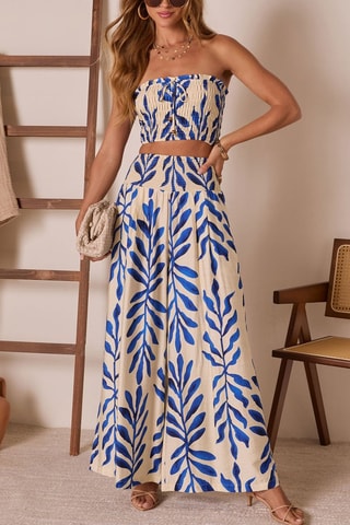 Palazzobroek Hoge Taille -Blau en ecru