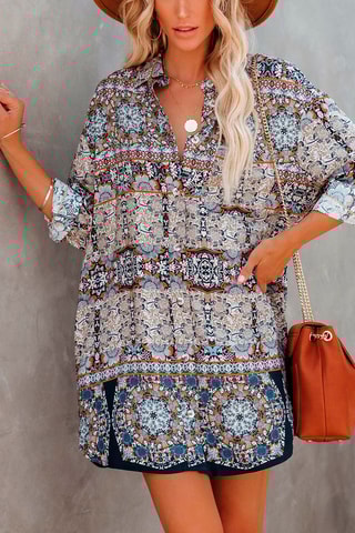 Blouse-jurk Blauw en Bruin