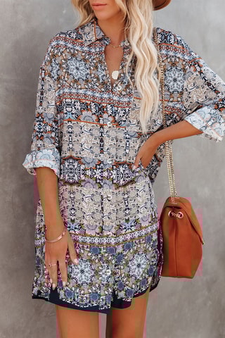 Blouse-jurk Blauw en Bruin