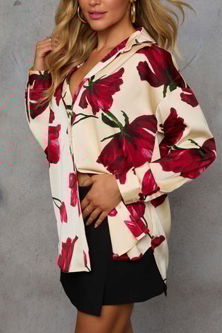 Blouse - Ecru en rood