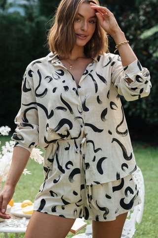 Blouse en Short Hoge Taille Ecru en Zwart