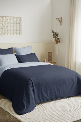 Conjunto de edredão reversível em algodão 57 fios/cm² - Azul-marinho e azul-celeste
