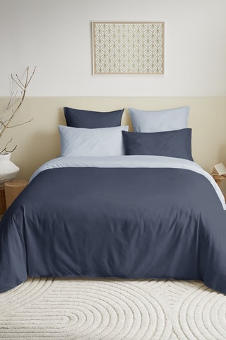 Conjunto de edredão reversível em algodão 57 fios/cm² - Azul-marinho e azul-celeste