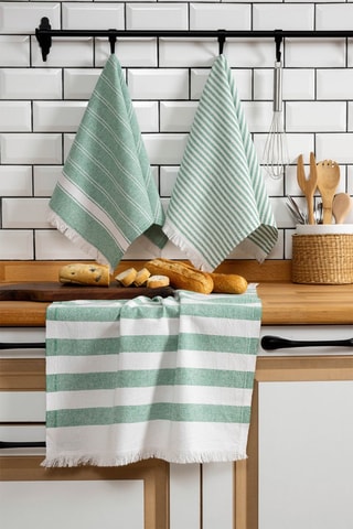 3 Theedoeken Eliza - Groen en Wit
