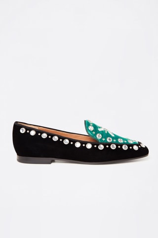 Slippers en velours Emporio Armani - Turquoise et noir