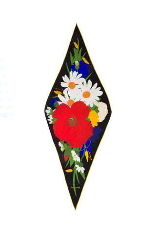 Foulard en soie de mûrier Daisy Garden Losange - Noir
