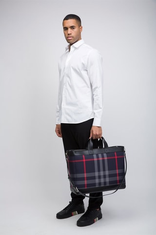 Cabas en cuir Ormond Check Bin - Bleu marine