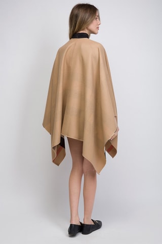 Poncho en laine Reversible Check - Camel