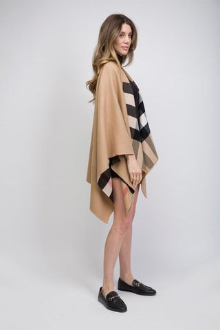 Poncho en laine Reversible Check - Camel