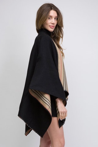 Poncho en laine Icon Stripe Solid - Noir
