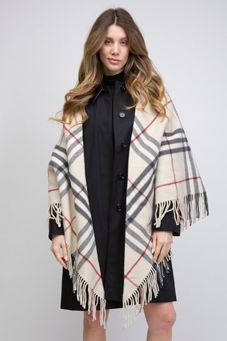 Poncho en laine Check - Beige
