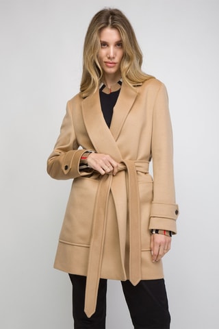 Manteau en laine et cachemire Sherringham short A23O - Camel