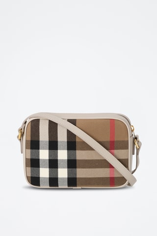Sac bandoulière en cuir Camera - Marron et blanc