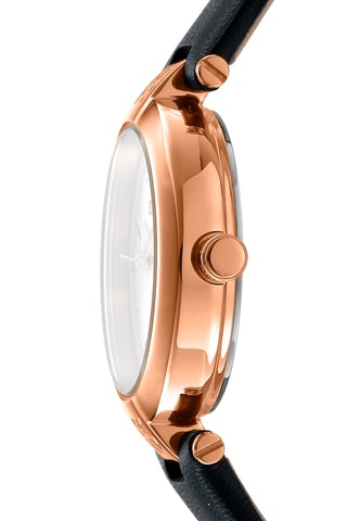 Montre à quartz en cuir - Noir et doré rose