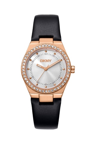 Montre à quartz en cuir - Noir et doré rose