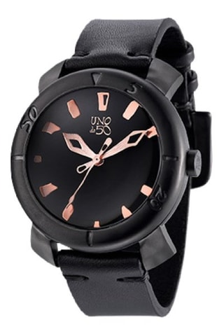 Montre à quartz en cuir et plaqué ion noir
