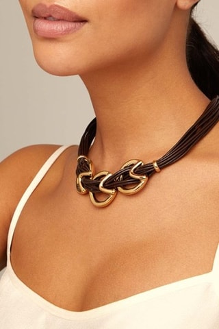 Collier multi tours - Cuir et plaqué or jaune