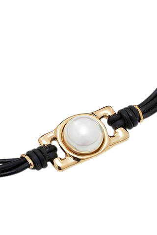 Collier multi tours - Cuir, plaqué or jaune et perle fine