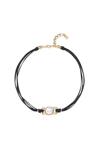 Collier multi tours - Cuir, plaqué or jaune et perle fine