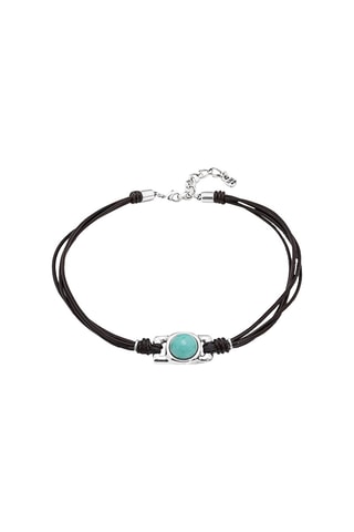 Collier multi tours - Cuir, plaqué argent et perle fine