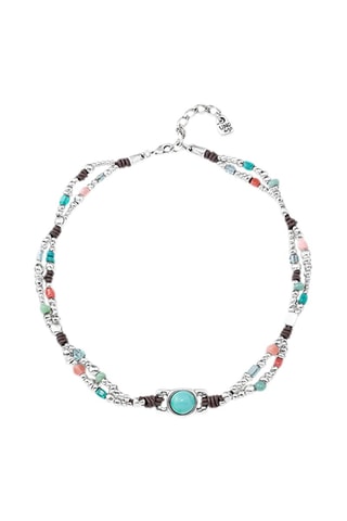 Collier double tour - Cuir, plaqué argent et perle fine