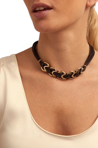 Collier multi tours - Cuir et plaqué or jaune
