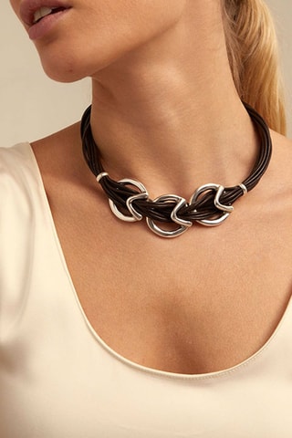 Collier multi tours - Cuir et plaqué argent
