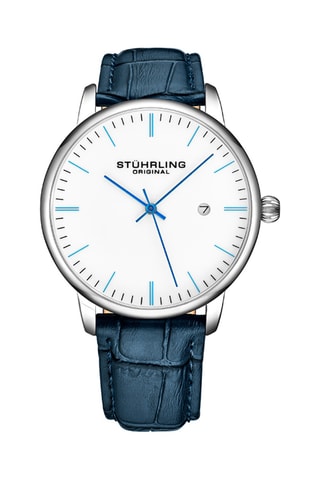 Leren Quartz Horloge Symphony Blauw en Zilverkleurig