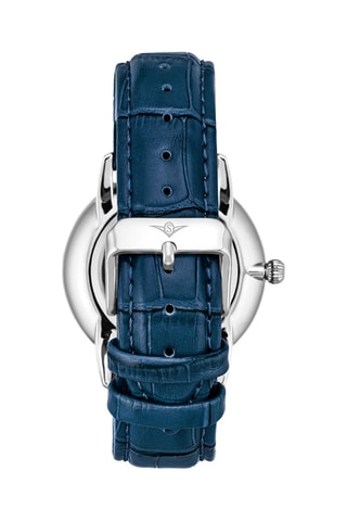 Leren Quartz Horloge Symphony Blauw en Zilverkleurig