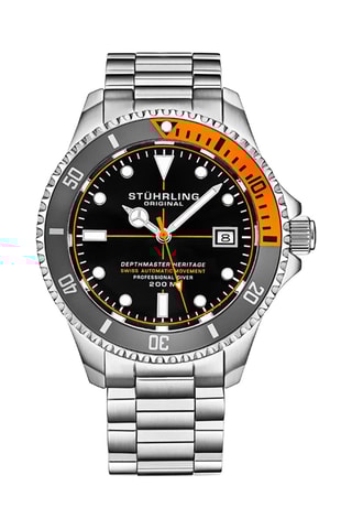 Automatisch Stalen Horloge Aquadiver   Zilverkleurig en Oranje