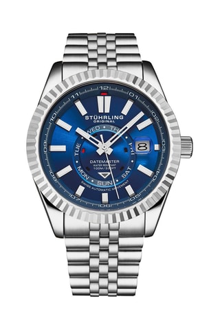 Stalen Automatisch Horloge Zilverkleurig en Blauw