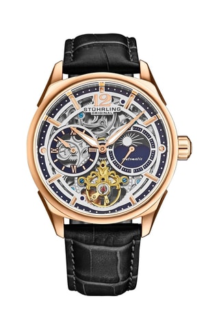 Leren Automatisch Horloge - - Zwart en Roségoudkleurig