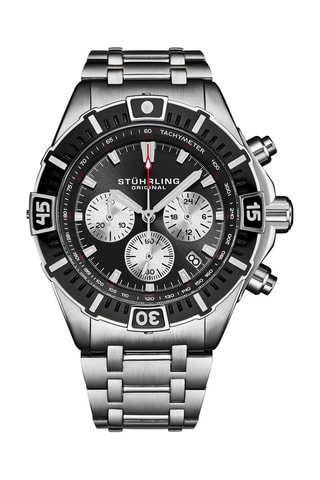 Stalen Quartz Horloge - Tachymeter en Chronograaf - Zilverkleurig en Zwart
