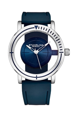Leren Quartz Horloge Aviator Blauw en Zilverkleurig