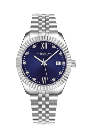 Stalen Quartz Horloge Zilverkleurig en Marineblauw