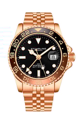 Stalen Quartz Horloge Aquadiver - GMT-Functie - Roségoudkleurig en Zwart
