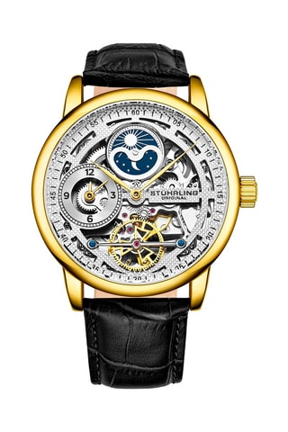Leren Automatisch Horloge Zwart en Goudkleurig
